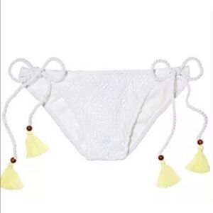 Victoria’s Secret White Bikini Bottom Yellow Tassels Sz L NWT